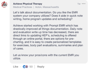 Achieve Physical Therapy social post about Prompt EMR