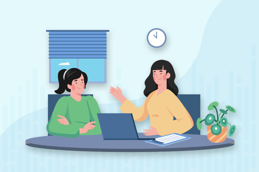 A clinician engaging with a patient.